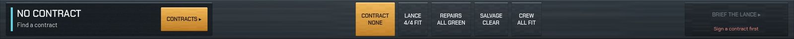 Bottom bar: current order, the four drop-check chips CONTRACT, LANCE, REPAIRS, SALVAGE, CREW, and BRIEF THE LANCE