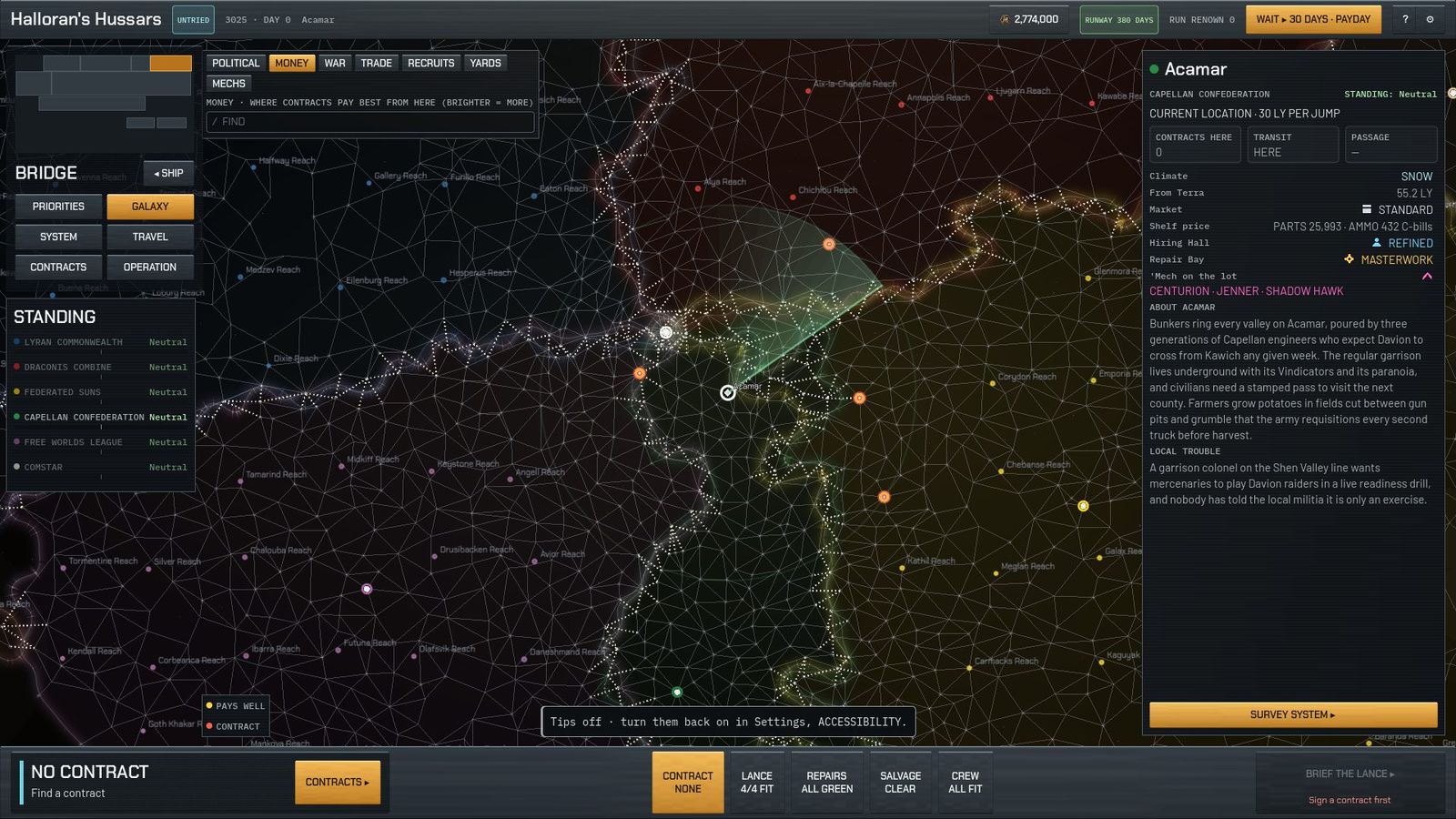 Galaxy map under the MONEY lens